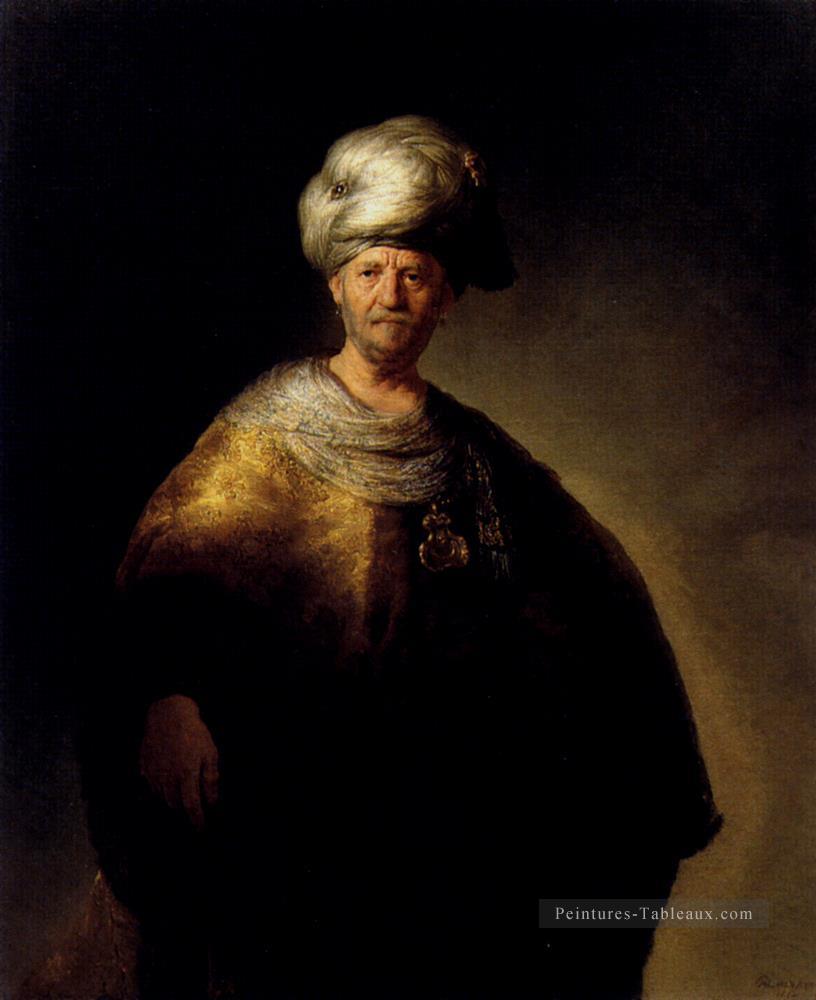 Homme en robe orientale portrait Rembrandt Peintures à l'huile